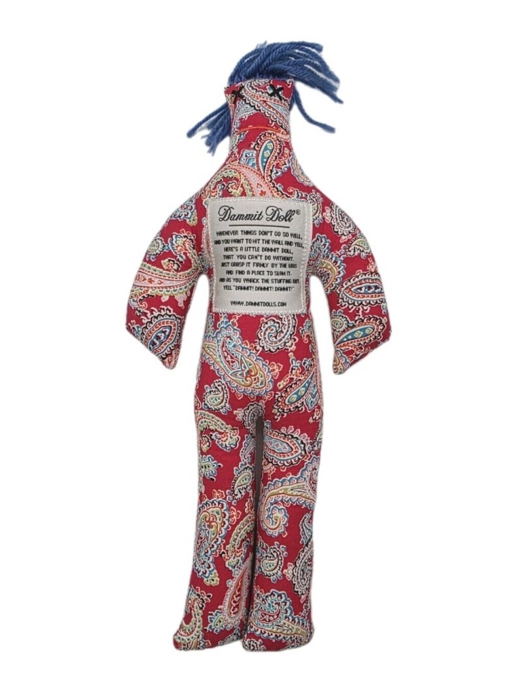 Dammit Doll Red Floral Blue Hair Stress Relief Doll